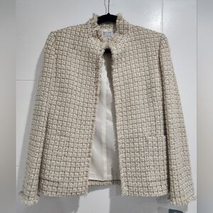 Tahari beige tweed, textured wool blend jacket